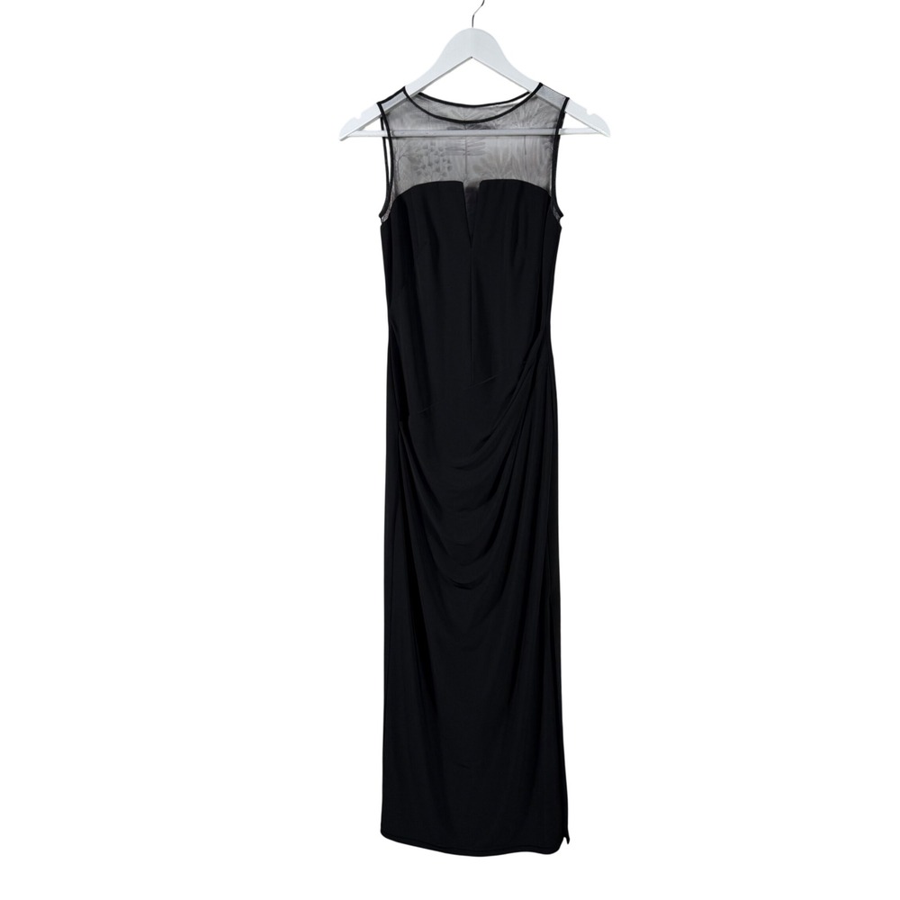 Lauren Ralph Lauren Black Mesh Evening Gown Size 2 Sleeveless Ruched Maxi Dress